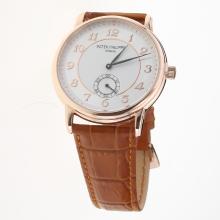 Patek Philippe Calatrava Rose Gold Case Number Markers with White Dial-Leather Strap