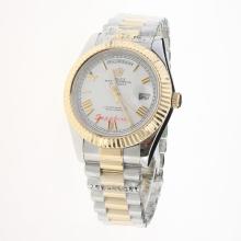 Rolex Day-Date II Automatic Two Tone Roman Markers with White Dial