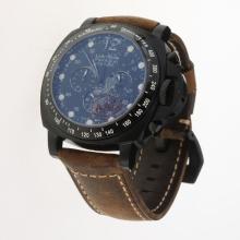 Panerai Luminor Daylight Working Chronograph PVD Case with Black Dial-Leather Strap-1