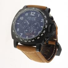 Panerai Luminor Daylight Working Chronograph PVD Case with Black Dial-Leather Strap