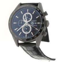 Tag Heuer Carrera Working Chronograph Titanium Case Ceramic Bezel with Black Dial-Leather Strap-1