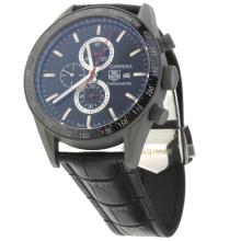 Tag Heuer Carrera Working Chronograph Titanium Case Ceramic Bezel with Black Dial-Leather Strap