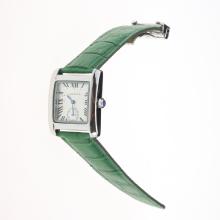 Cartier Tank White Dial with Green Leather Strap-Lady Size