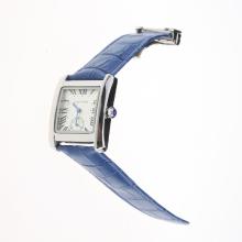 Cartier Tank White Dial with Blue Leather Strap-Lady Size