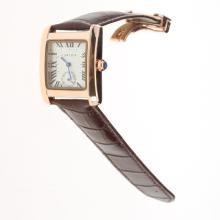Cartier Tank Rose Gold Case White Dial with Brown Leather Strap-Lady Size