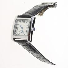 Cartier Tank White Dial with Black Leather Strap-Lady Size