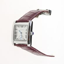 Cartier Tank White Dial with Purple Leather Strap-Lady Size