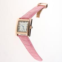 Cartier Tank Rose Gold Case White Dial with Pink Leather Strap-Lady Size