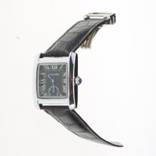 Cartier Tank Black Dial with Black Leather Strap-Lady Size