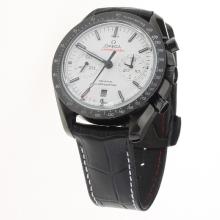 Omega Speedmaster Working Chronograph Swiss 9300 Automatic Movement Ceramic Case with White Dial-Leather Strap