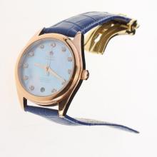 Omega Seamaster Swiss ETA 8500 Movement Rose Gold Case with Blue MOP Dial-Blue Leather Strap