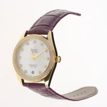 Omega Seamaster Swiss ETA 8500 Movement Gold Case with MOP Dial-Purple Leather Strap