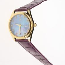 Omega Seamaster Swiss ETA 8500 Movement Gold Case with Blue MOP Dial-Purple Leather Strap