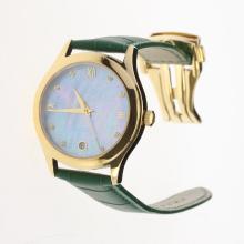 Omega Seamaster Swiss ETA 8500 Movement Gold Case with Blue MOP Dial-Green Leather Strap