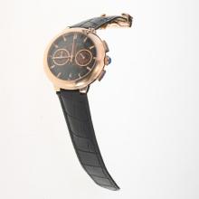 Cartier Rotonde de Cartier Working Chronograph Rose Gold Case with Skeleton Dial-Black Leather Strap