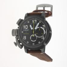 U-Boat Italo Fontana Working Chronograph PVD Case with Black Dial-Leather Strap