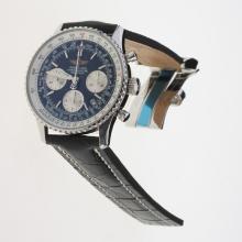 Breitling Navitimer Chronograph Swiss Valjoux 7750 Movement Stick Markers with Black Dial-Leather Strap