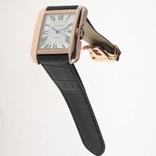 Cartier Tank MIYOTA 9015 Movement Rose Gold Case Roman Markers with White Dial-Leather Strap