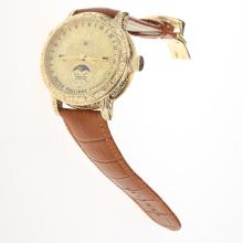 Patek Philippe Grande Complication Double-faced Watch Gold Case with Golden Dial-Leather Strap