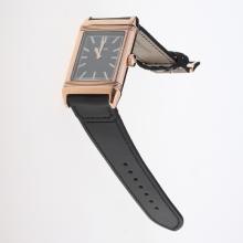 Jaeger-Lecoultre Reverso Rose Gold Case Stick Markers with Black Dial-Leather Strap-1