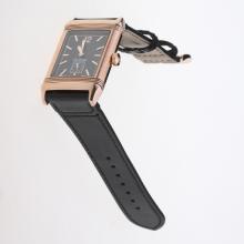 Jaeger-Lecoultre Reverso Rose Gold Case Stick Markers with Black Dial-Leather Strap