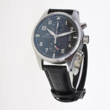 IWC Pilot Chronograph Swiss Valjoux 7750 Movement with Black Dial-Leather Strap-2