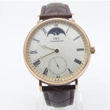 IWC Portofino Moonphase Automatic Rose Gold Case with White Dial-Leather Strap