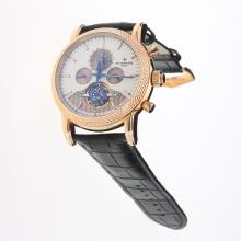 Patek Philippe Tourbillon Automatic Rose Gold Case with White Dial-Leather Strap