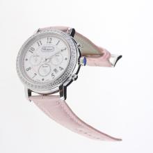 Chopard Imperiale Working Chronograph Diamond Bezel with Pink MOP Dial-Pink Leather Strap