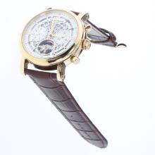 Patek Philippe Perpetual Calendar Tourbillon Automatic Gold Case with White Dial-Leather Strap-5
