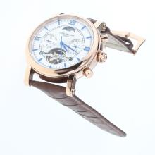 Patek Philippe Perpetual Calendar Tourbillon Automatic Rose Gold Case with White Dial-Leather Strap