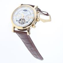 Patek Philippe Perpetual Calendar Tourbillon Automatic Gold Case with White Dial-Leather Strap-1
