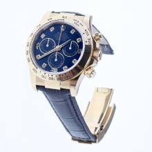 Rolex Daytona Swiss Calibre 4130 Chronograph Movement Gold Case Diamond Markers with Black Dial-Leather Strap-1