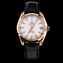 Omega Seamaster Swiss ETA 8500 Movement Rose Gold Case with White Dial-Leather Strap-2