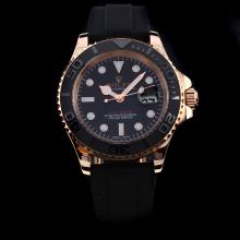 Rolex Yachtmaster Automatic Rose Gold Case Ceramic Bezel with Black Dial-Rubber Strap