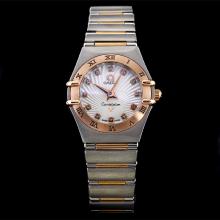 Omega Constellation Two Tone Diamond Marking with White Dial-Lady Size