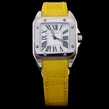 Cartier Santos 100 Roman Markers with White Dial-Yellow Leather Strap
