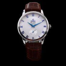 Omega De Ville Automatic Silver Dial with Blue Roman Marking-Leather Strap