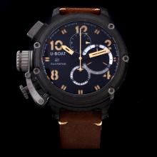 U-Boat Italo Fontana Working Chronograph PVD Case Yellow Markers with Black Dial-Leather Strap
