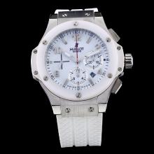 Hublot Big Bang Chronograph Swiss Valjoux 7750 Movement with White Dial-White Rubber Strap