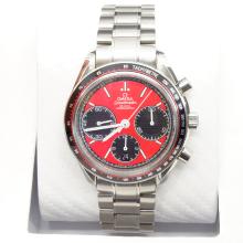 Omega Speedmaster Chronograph Swiss Valjoux 7750 Movement with Red Dial-Rubber Strap