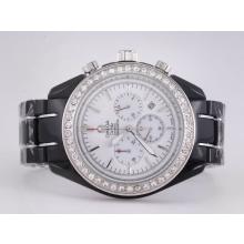 Omega Speedmaster Chronograph Arbeitsgruppe Black Ceramic Diamond Bezel Mit White-Couple Uhr