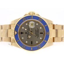 Rolex Submariner Automatic 18K Full Gold Mit Gray Dial-Blue Ceramic Bezel Plated
