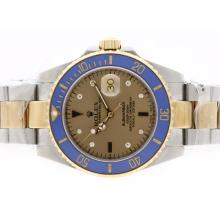 Rolex Submariner Automatic 18K Two Tone Mit Golden Dial-Blue Ceramic Bezel Plated