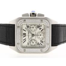 Cartier Santos 100 Chronograph Asia Valjoux 7750 Diamond Bezel-