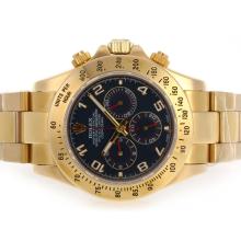Rolex Daytona Chronograph Arbeitsgruppe Full Gold Mit Blauem Zifferblatt-Nummer Marker