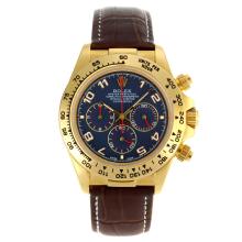 Rolex Daytona Chronograph Arbeitsgruppe Gold Case Anzahl Marker Mit Blue Dial-Leather Strap