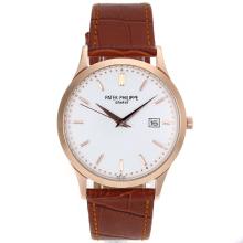 Patek Philippe Classic Rose Gold Case Mit White Dial-Leather Strap