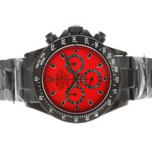 Rolex Daytona Valjoux 7750 Volle PVD Mit Red Dial And Stick Marking - Black-Out New Version