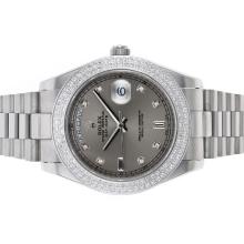 Rolex Day-Date II Automatic Diamond Bezel Und Markierungen Mit Gray Dial